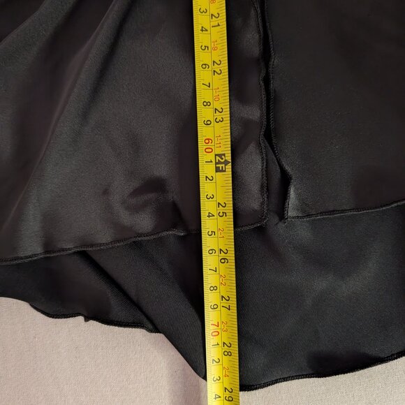 Black Satin Lace Mini Nightgown Ruched Sides Single Strap Chemise - Picture 11 of 11